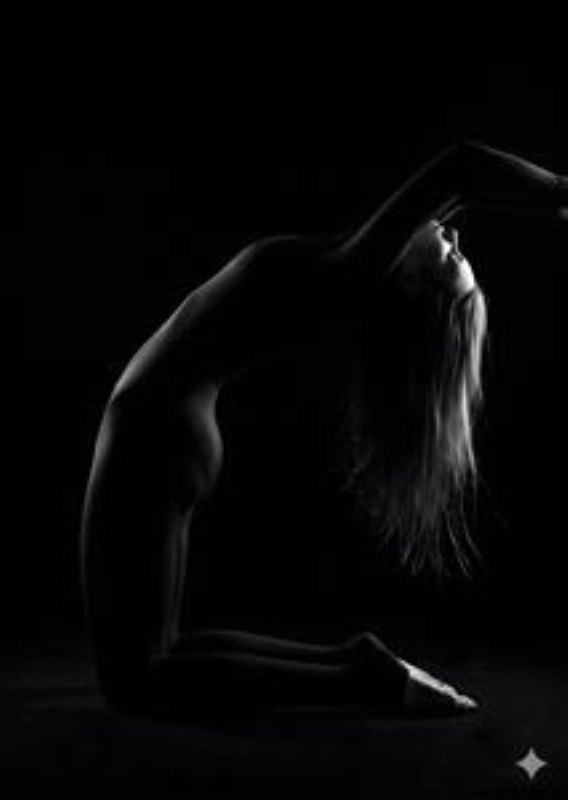 Dynamisk Elegance i Sort/Hvid - Oplev det dramatiske udtryk i dette sort/hvide fotografi, hvor bevægelse og ynde forenes i en magisk komposition. Figuren strækker sig opad med armene, mens hårets bølger skaber dynamik og dybde i det visuelle udtryk, perfekt til at tilføre stil til dit hjem.