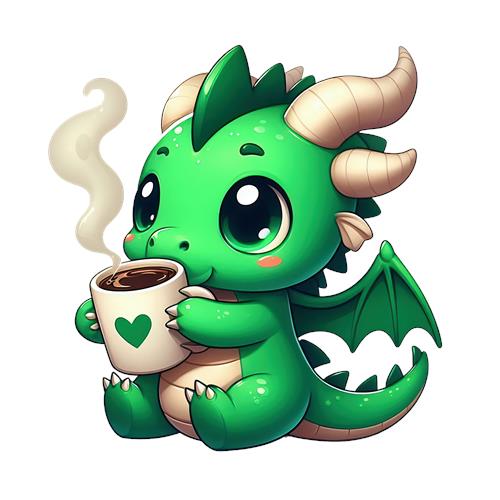 Sød grøn drage med kaffe