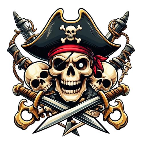 Piratskalle med sværd og kranier