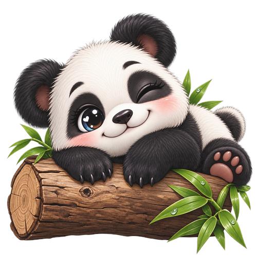 Sød panda på træstamme