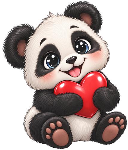 Sød panda med rødt hjerte