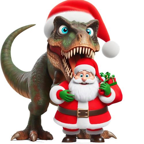 Julefrokost med Dinosaur og Julemand