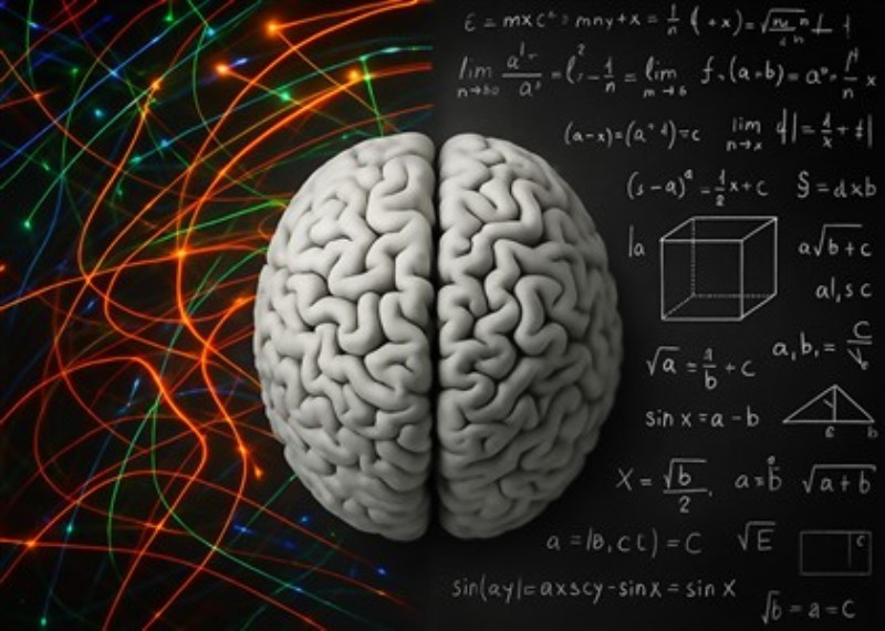 Farverig hjerne med matematik og videnskab - Udforsk den kreative forbindelse mellem videnskab og kunst med dette inspirerende billede af en menneskelig hjerne, der stråler med farverige lys og komplekse matematiske formler. Et perfekt statement piece til ethvert rum, der ønsker at stimulere tankerne.