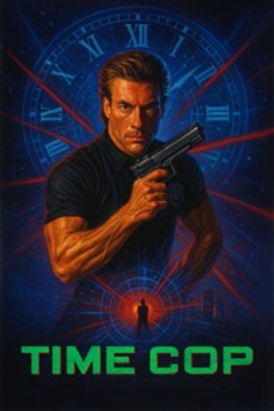 Time Cop: Tidsrejser og Adrenalinfyldt Action - Oplev en spændende rejse gennem tiden med 'Time Cop'. Denne plakat fanger den intense energi og futuristiske elementer, som filmen tilbyder, hvor en modig betjent står klar til at beskytte fremtiden med sin pistol. Perfekt til actionfans!